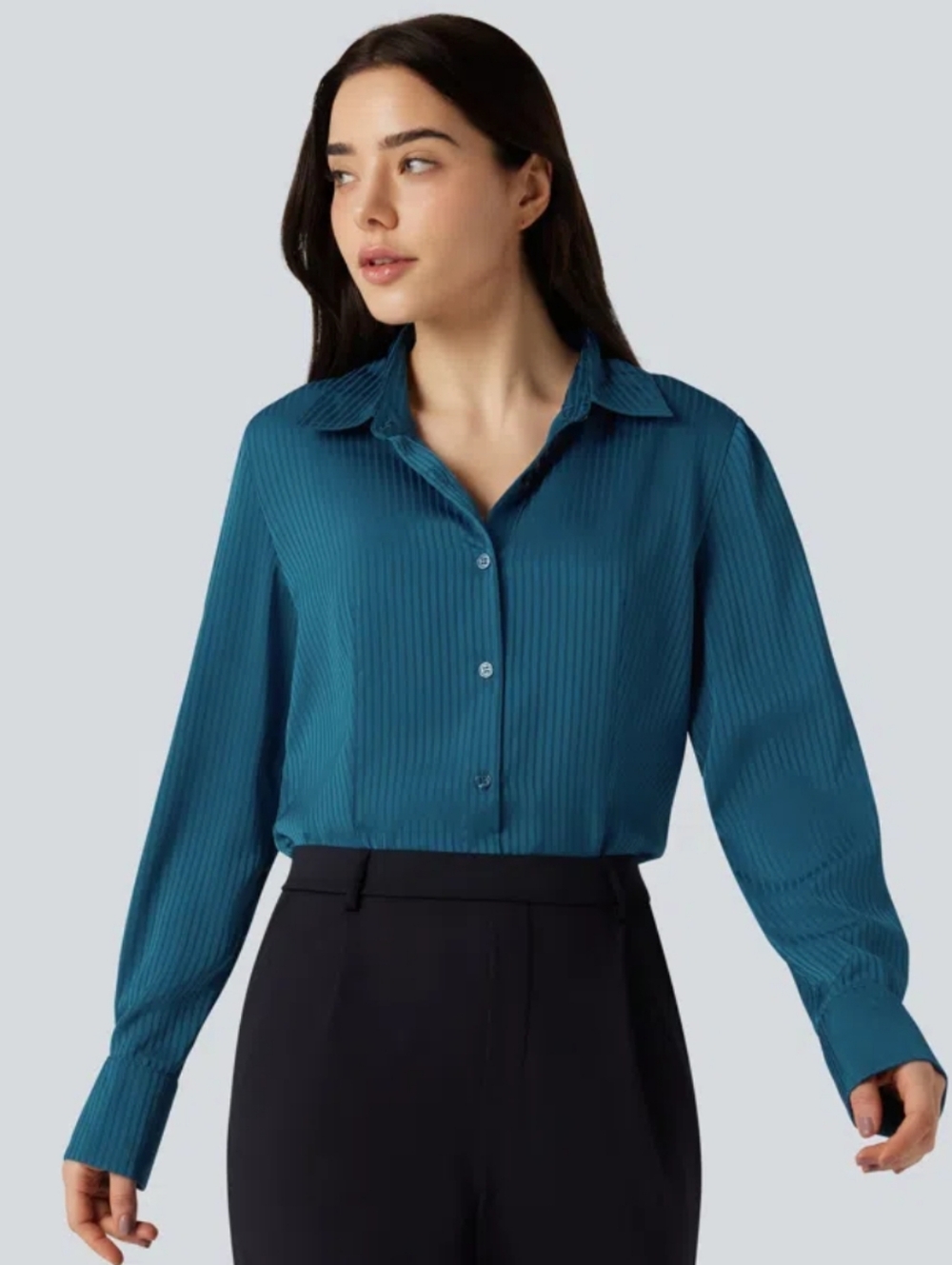 New Halara Long Sleeve Work Shirt Button Down Saxony Blue Size XL